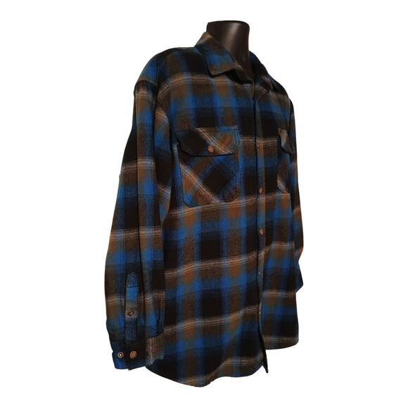 Polar King Heavy Flannel Snap Blue Black Plaid Mens Shirt Size XLR Excellent Con - Picture 5 of 9